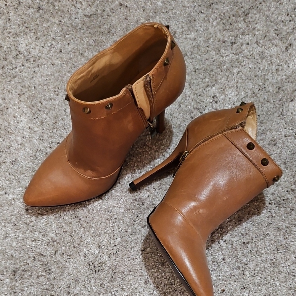 Enzo Angiolini Brown Heeled Boots with Polished Leather